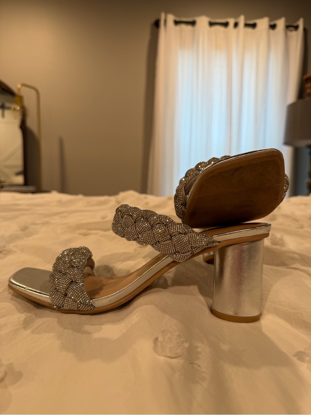a new day Silver Braided Strap Block Heel Sandals
